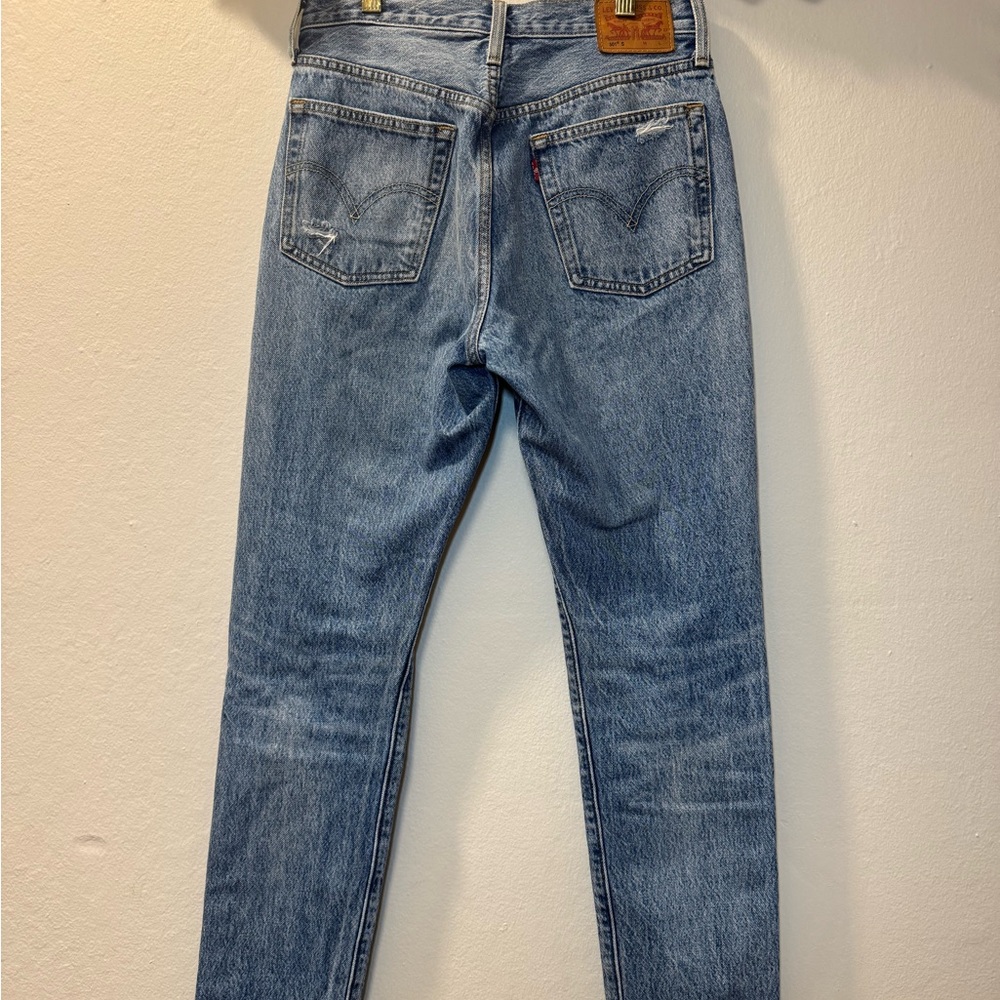 Slim Straight Distressed Light Blue Men's Jeans - Picture 5 of 16